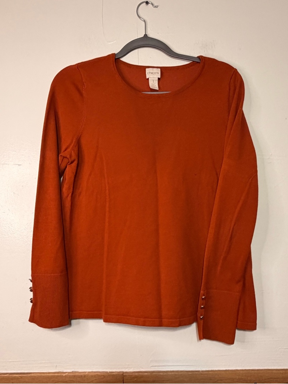 Chico's Burnt Orange Long-Sleeve Crewneck Top